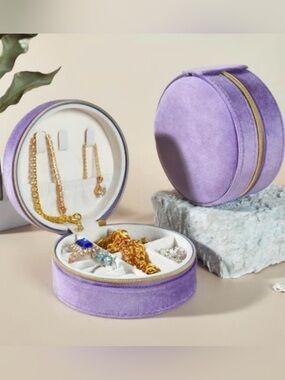 💞 New Round Purple Travel Jewelry Organizing Case